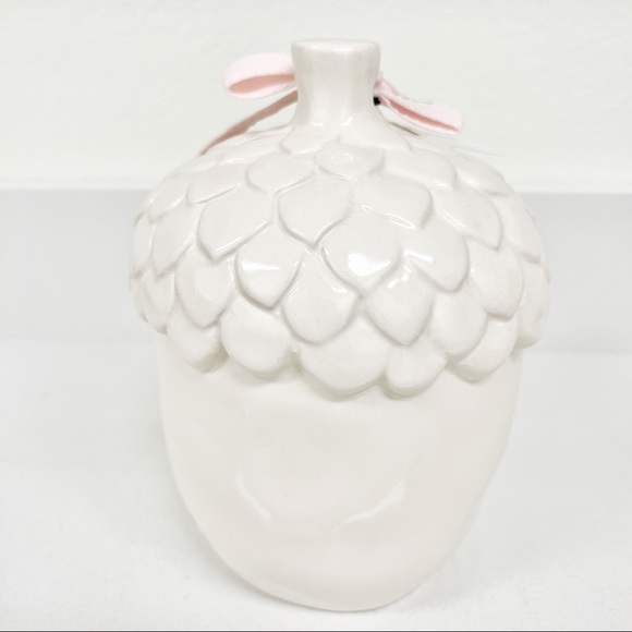 Rae Dunn NEST Acorn Glazed Ceramic Birdhouse w/ Pink Ribbon Autumn Fall Decor - Picture 3 of 6